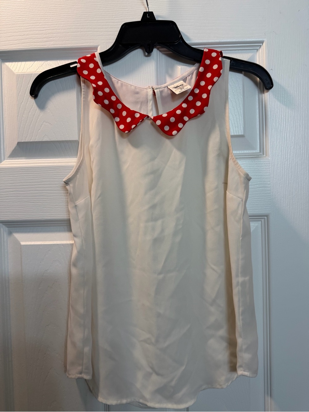 Disney Lauren Conrad XS cream tank with Red Polka Dot Collar